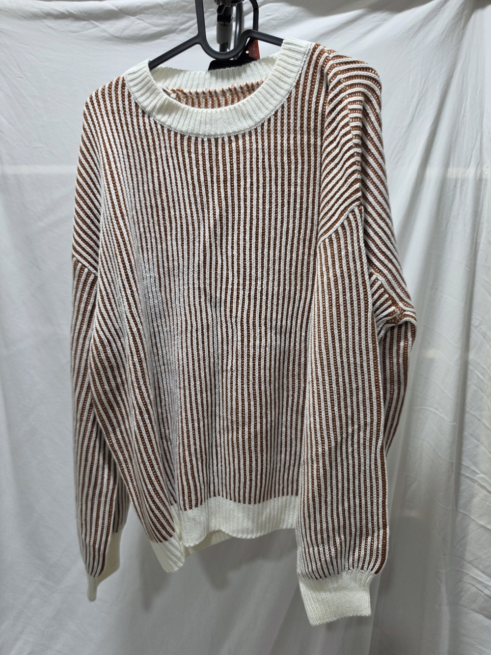 SHEIN Brown & Cream Striped Crewneck Sweater
